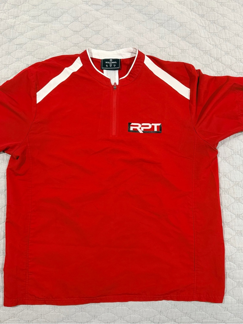 Holloway Red Athletic Half-Zip Polo with White Accents